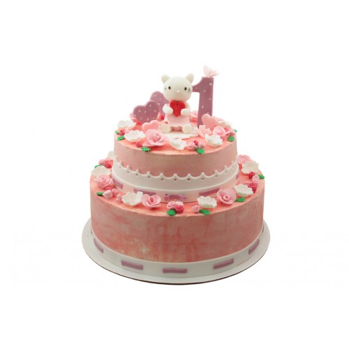 Детский розовый торт для девочки на 1 год