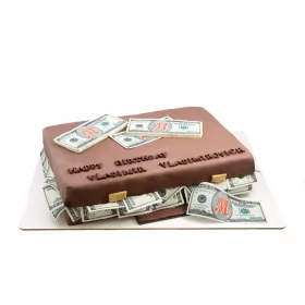 Торт в виде чемодана с деньгами без мастики