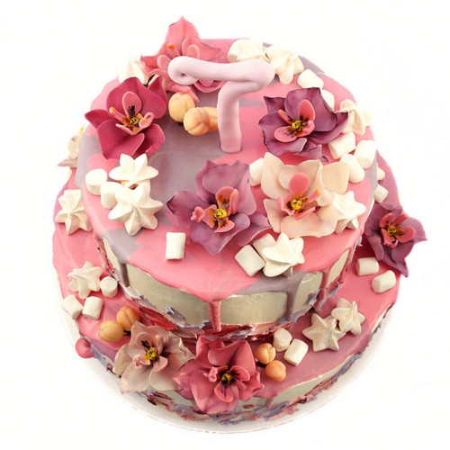 Торт с розовыми орхидеями
