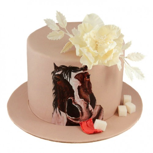 Торт с цветами и рисунком лошади 