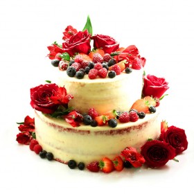 Открытый свадебный торт с красными розами