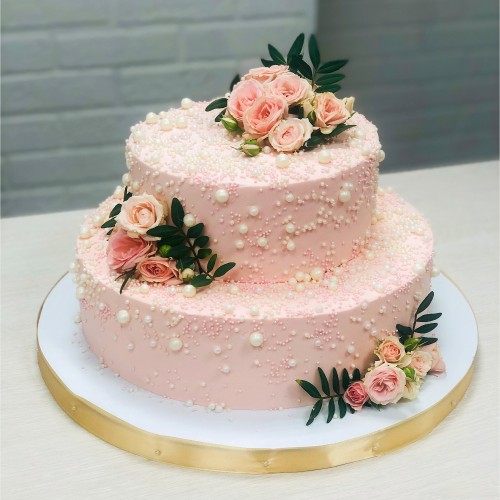 Свадебный торт с бисером и розами 