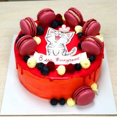 Детский торт с котенком и макаронс
